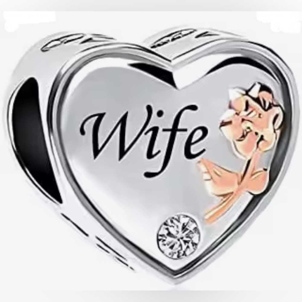 🌻 S925 Sterling Silver Heart-Shaped WIFE Charm with Engraving
